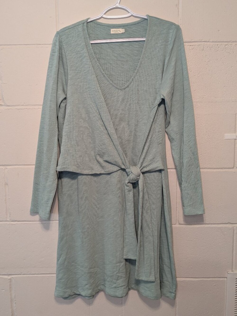 Spartina 449 Deanna Faux Wrap Slub Dress L Comfort Resort Tie Cotton Long Sleeve